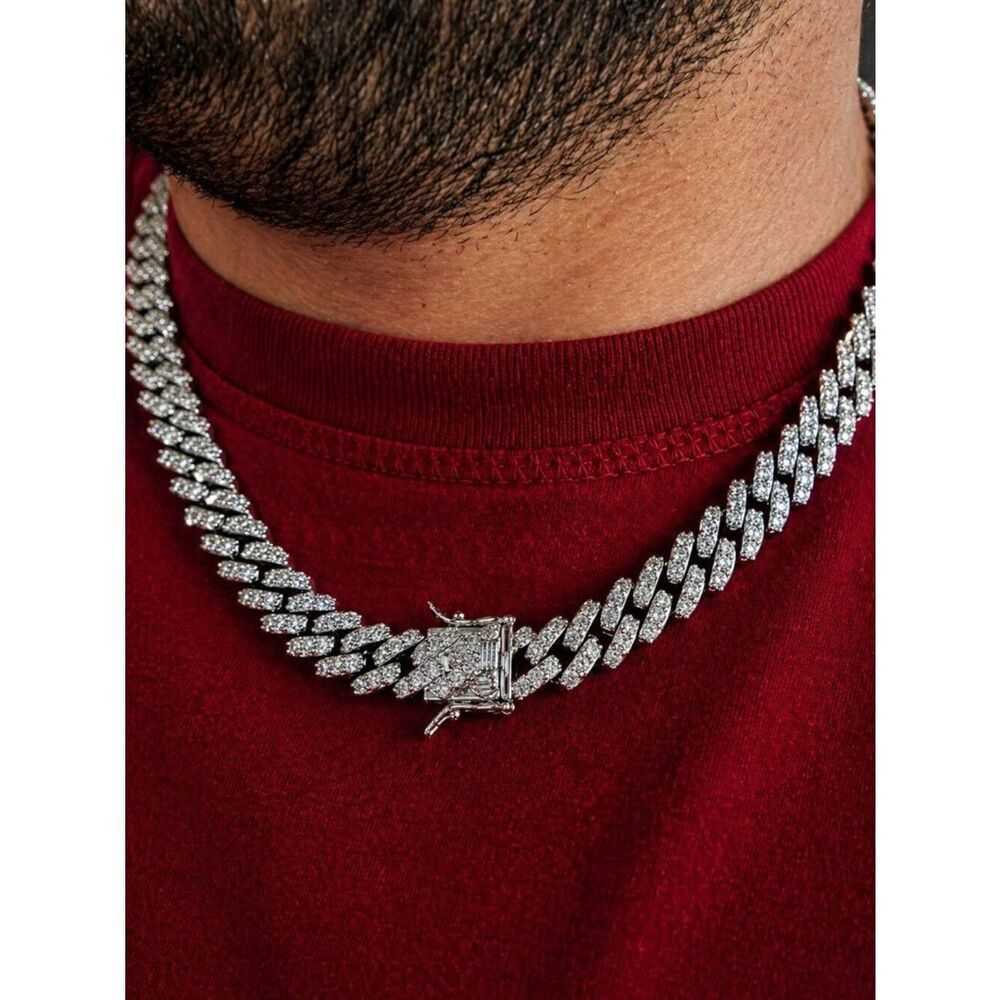 Block Link Simulated Diamond Cuban Link Necklace